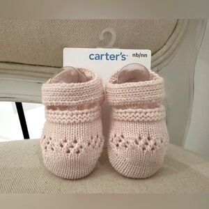 🦢Newborn Baby Carter's Pink Knit Baby Shoes Booties NWT